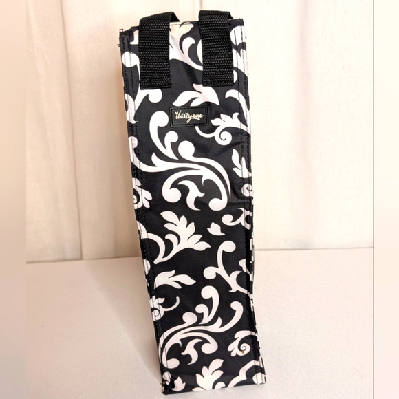 Thirty-One Black and White Scroll Insulated Wine Beverage Tote EUC - Picture 1 of 6